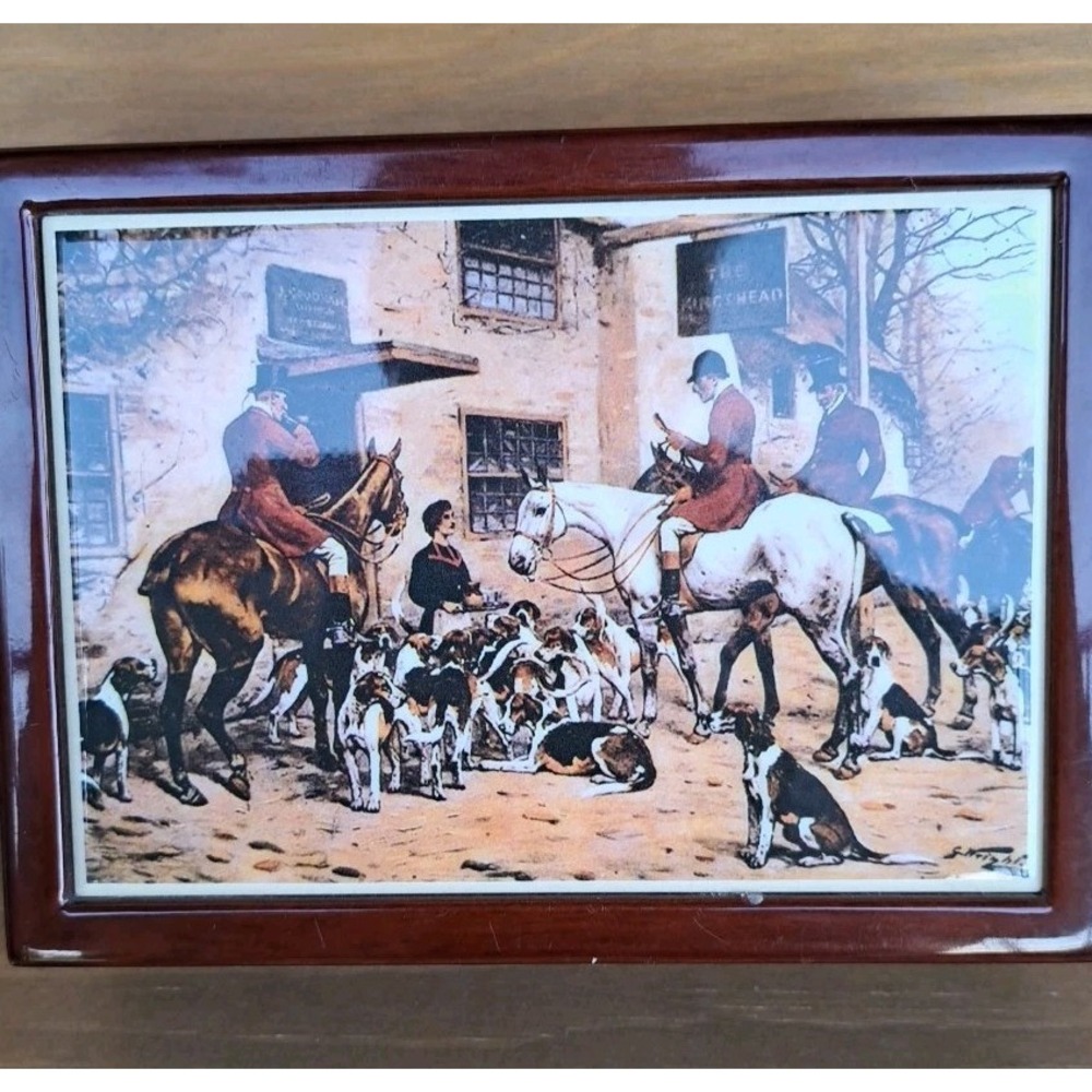 Vintage Mahogany Box Ceramic Tile "After A Good Day" George Wright Signed Hunt